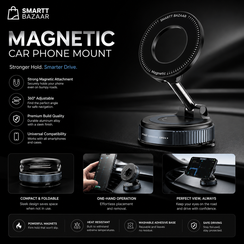 Upgraded 360 Vacuum Magnetic Car Mount Phone Holder Hands Free Suction Cup